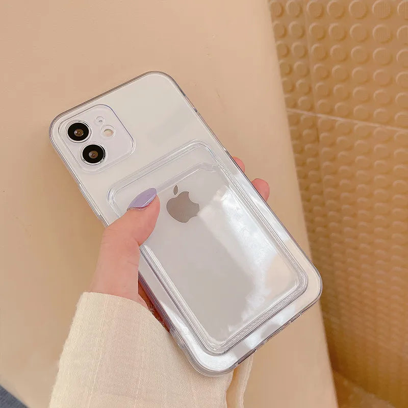 Case Transparente com Carteira Para IPhone 11, 12, 13, 14 Mini, Pro, X, XS Max, XR, 7, 8 Plus e SE, Capa de Celular Clara à Prova de Choque com Suporte Para Cartão de cor Sólida, Capinha Capa Porta Cartão, Case Choque TPU com Slot Para Cartão, Silicone Premium, Cristal,  Case Para IPhone, Capinha Protetora Para IPhone, Case IPhone Translucida, Capinha IPhone, Case Protetora Para IPhone, Case Diferente, Capinha Diferente, Capinhas Diferentes, Case Macia Para IPhone - LOJAS LABRU