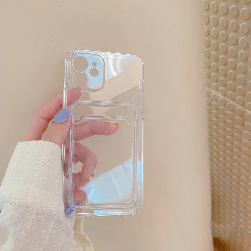 Case Transparente com Carteira Para IPhone 11, 12, 13, 14 Mini, Pro, X, XS Max, XR, 7, 8 Plus e SE, Capa de Celular Clara à Prova de Choque com Suporte Para Cartão de cor Sólida, Capinha Capa Porta Cartão, Case Choque TPU com Slot Para Cartão, Silicone Premium, Cristal,  Case Para IPhone, Capinha Protetora Para IPhone, Case IPhone Translucida, Capinha IPhone, Case Protetora Para IPhone, Case Diferente, Capinha Diferente, Capinhas Diferentes, Case Macia Para IPhone - LOJAS LABRU